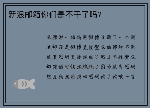 新浪邮箱你们是不干了吗？
