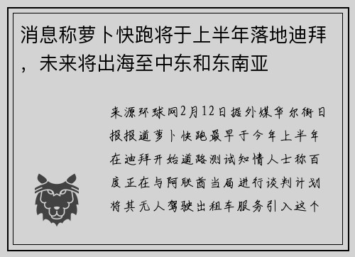 消息称萝卜快跑将于上半年落地迪拜，未来将出海至中东和东南亚