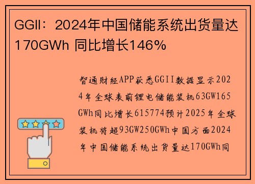 GGII：2024年中国储能系统出货量达170GWh 同比增长146%