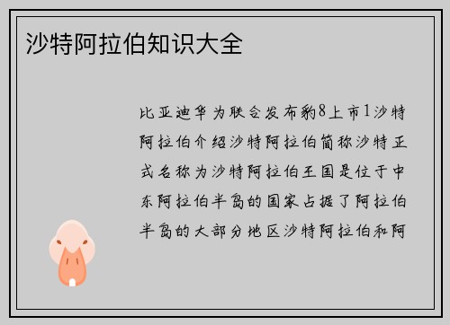 沙特阿拉伯知识大全